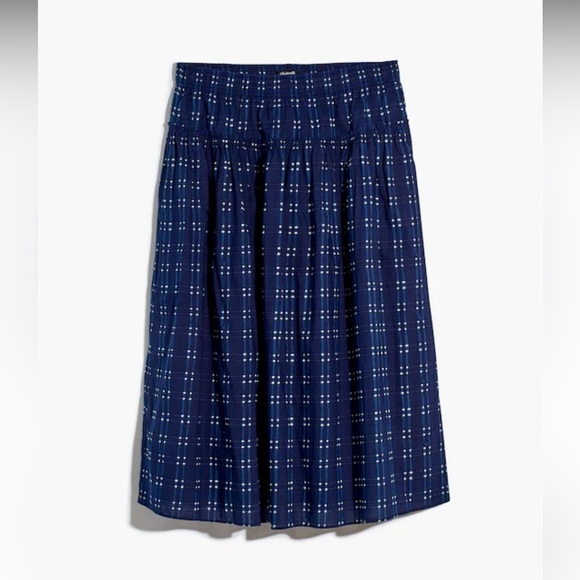 Madewell Dresses & Skirts - Madewell Indigo blue shibori Plaid Women's Midi Skirt with elastic waistband M